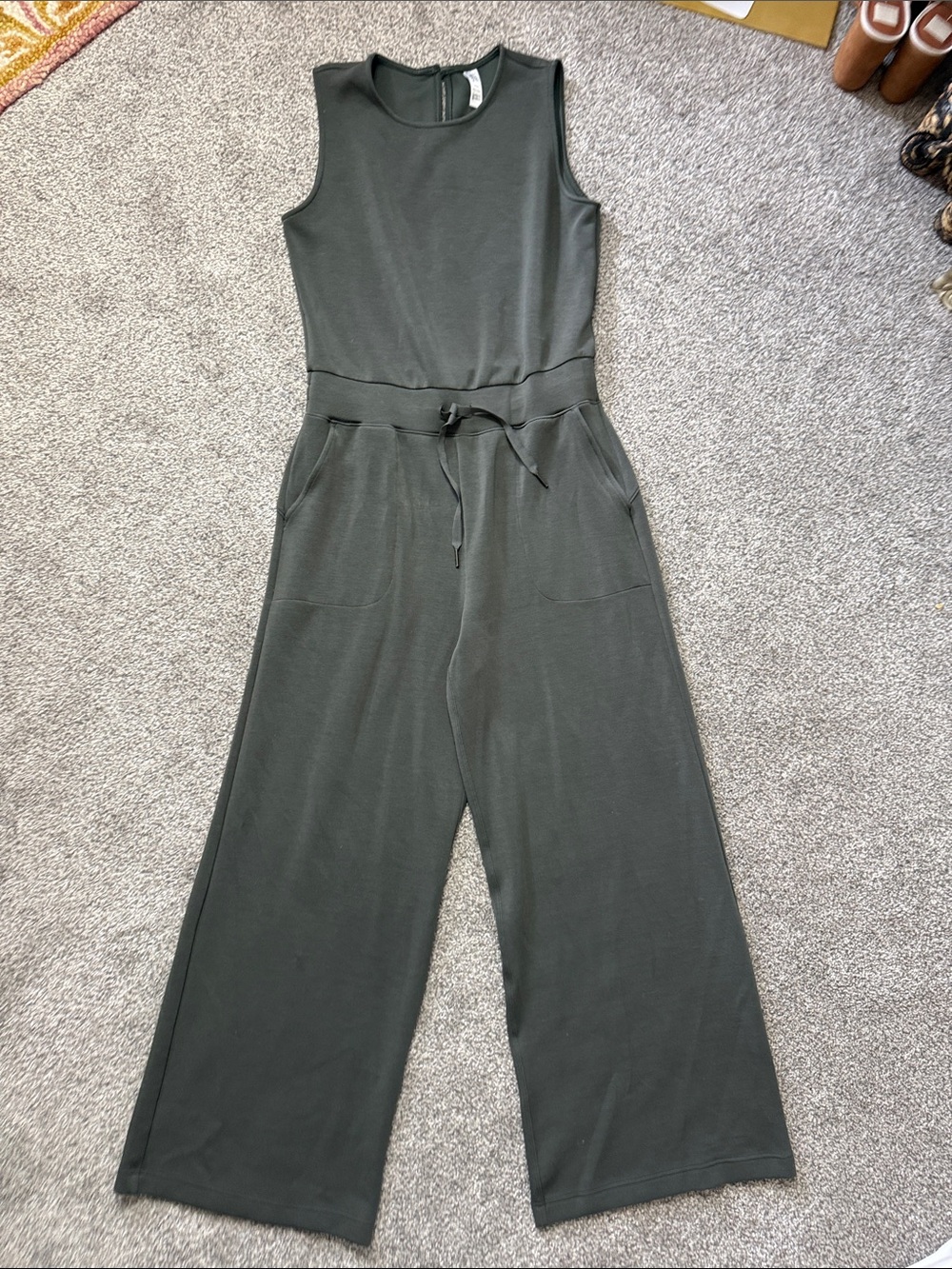 SPANX Olive Green Sleeveless Wide-Leg Jumpsuit